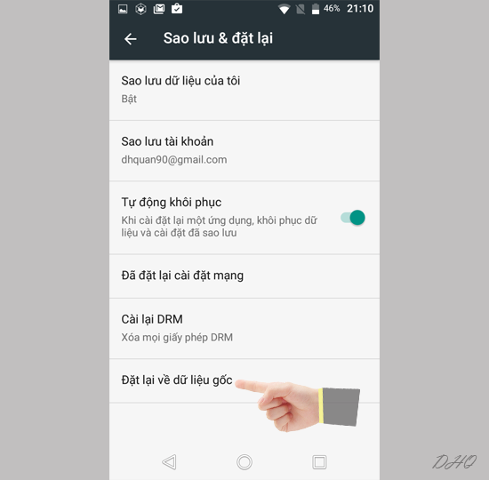Chọn đặt lại về dữ liệu gốc